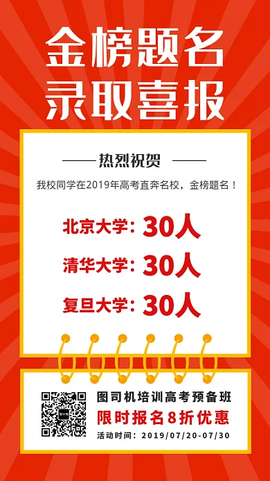 2019简约红色创意高考喜报GIF海报