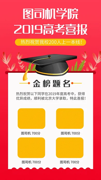 2019红色卡通博士帽高考喜报GIF海报