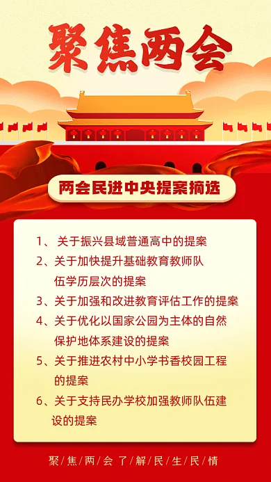 聚焦两会民进中央提案红色gif手机海报