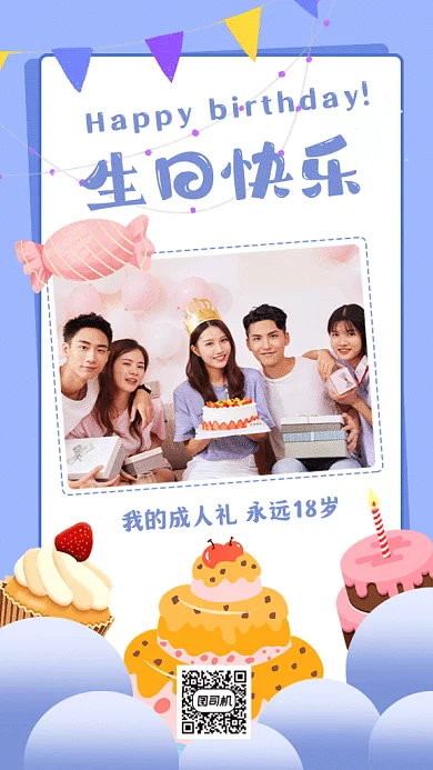 生日快乐卡通蛋糕照片庆祝gif手机海报