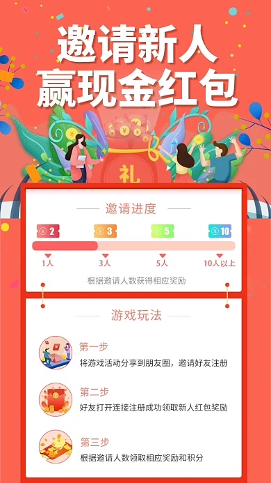 邀请新人赢现金红包活动海报