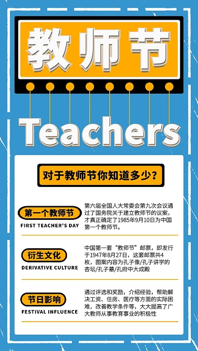 教师节节日知识科普简约手机海报