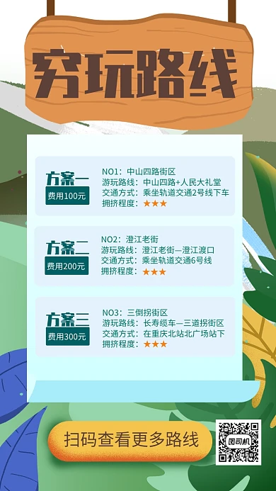 绿色插画风穷玩路线图海报