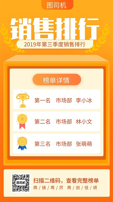 黃色簡約銷售排行季度榜單海報