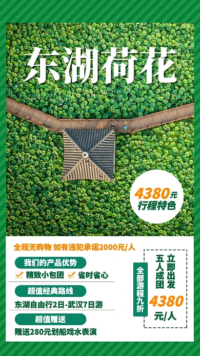 绿色简约东湖荷花景点旅游海报