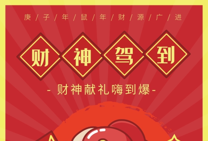 卡通简约风正月初五迎财神海报 卡通简约风正月初五迎财神海报