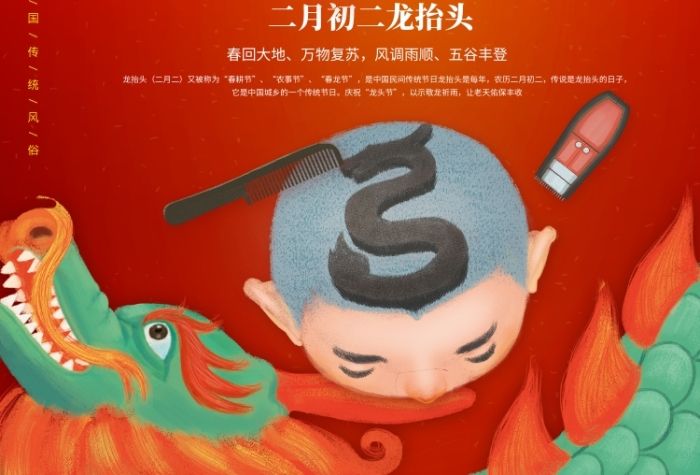 紅色喜慶二月二龍?zhí)ь^傳統(tǒng)風(fēng)俗印刷海報