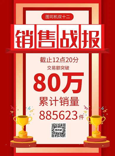红色喜庆双十二销售战报宣传海报