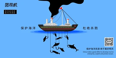 蓝色大气保护海洋杜绝杀戮展板
