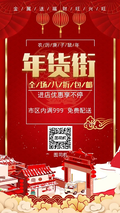 鼠年过年年货大街手机海报