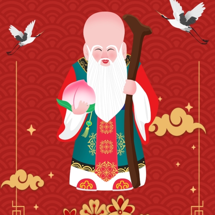 中國風壽星公祝壽生日手機海報