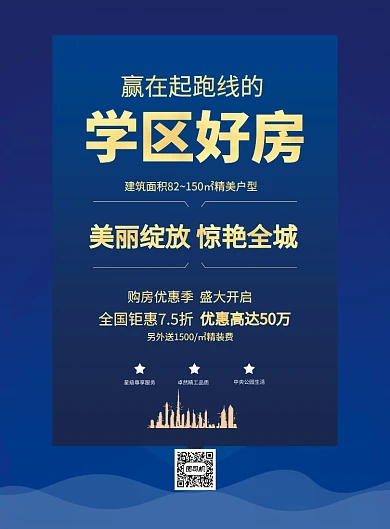 蓝色学区好房盛大开启房地产开盘海报