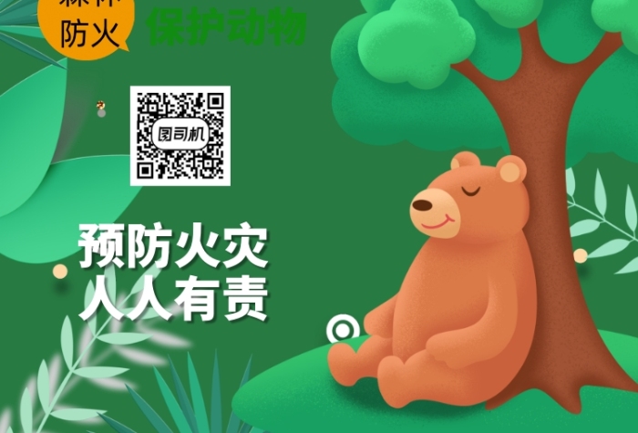 森林防火卡通動物綠色印刷海報
