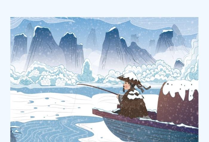 卡通插畫古代詩詞江雪文章配圖