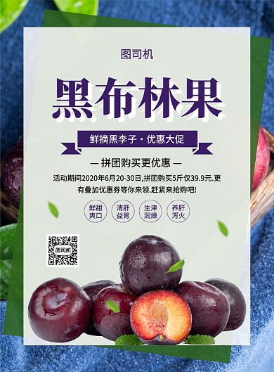 大氣簡約創(chuàng)意黑布林水果促銷海報