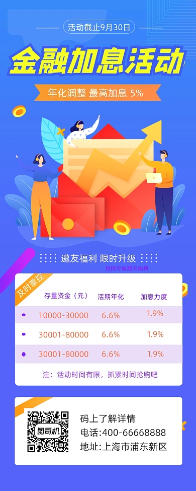 金融加息活动简约插画手机长图