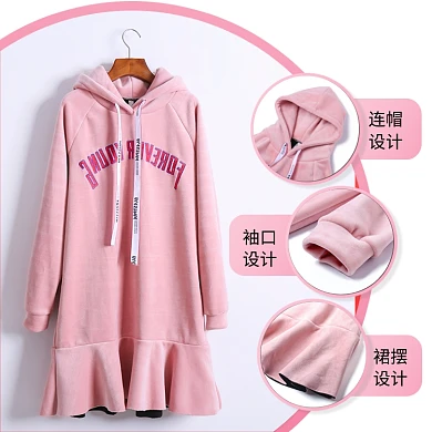 服饰百搭卫衣裙冬季女装冬装细节展示主图