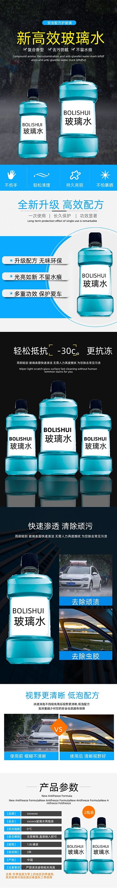 日常通用汽車用品玻璃水清潔劑詳情頁