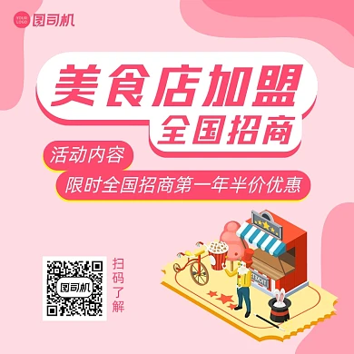 美食加盟简约清新手机方图