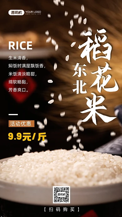 大米美食促销写实手机海报