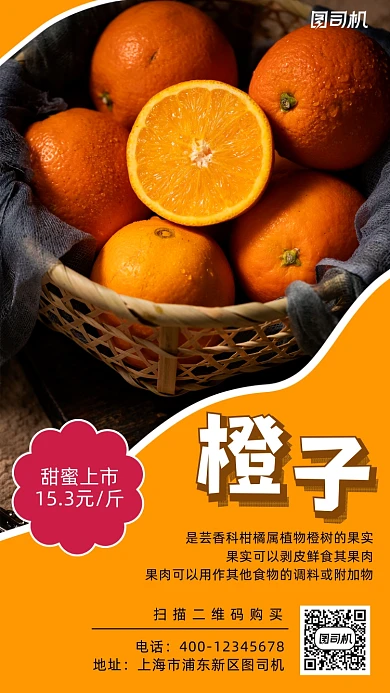 橙子简约风手机海报