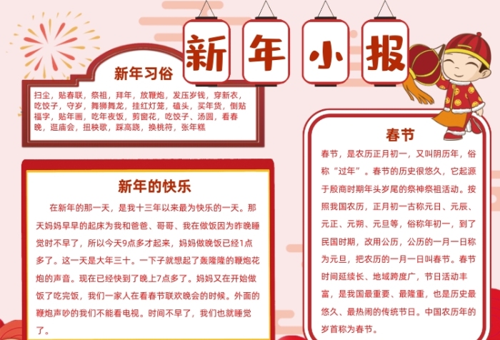2021新年春節(jié)年俗習(xí)俗小報(bào)手抄報(bào)