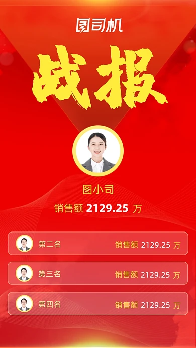 战报销售冠军优秀员工红色大气手机海报