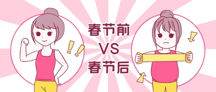 春節(jié)前后吃胖插畫對(duì)比趣味公眾號(hào)首圖