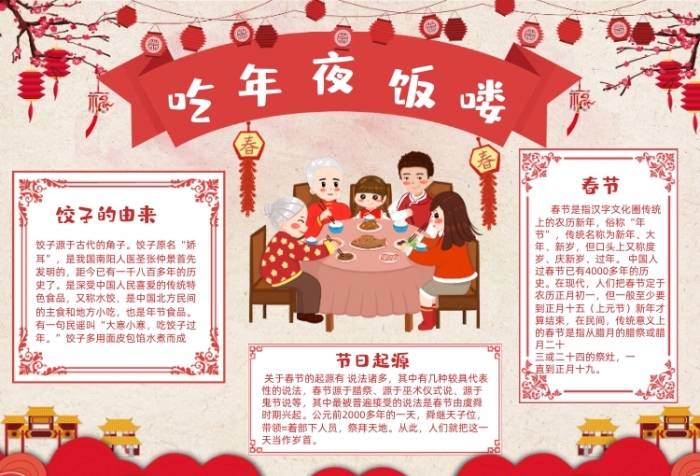 吃年夜飯春節(jié)除夕大年三十小報(bào)手抄報(bào)