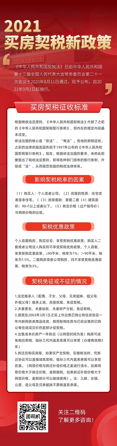 紅色2021買房購房契稅新政策文章長圖