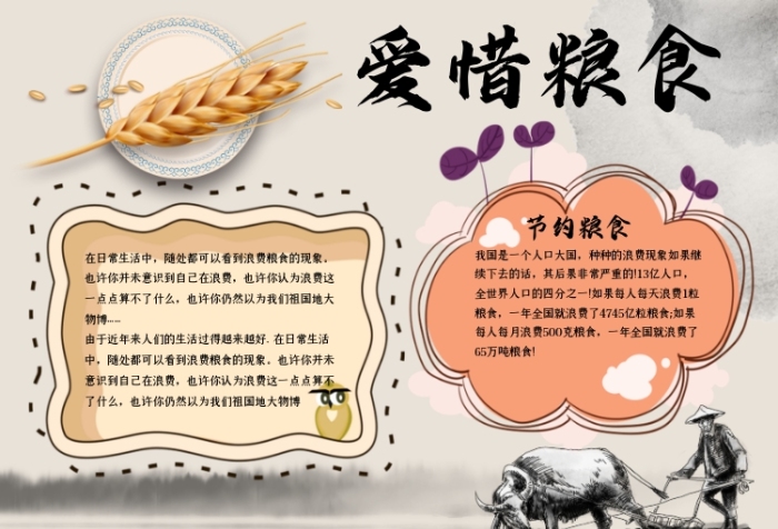 愛惜糧食節(jié)約糧食簡約小報手抄報