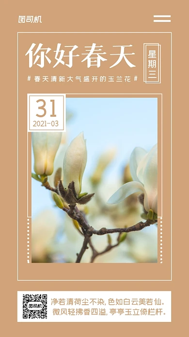日签你好春天玉兰花手机海报