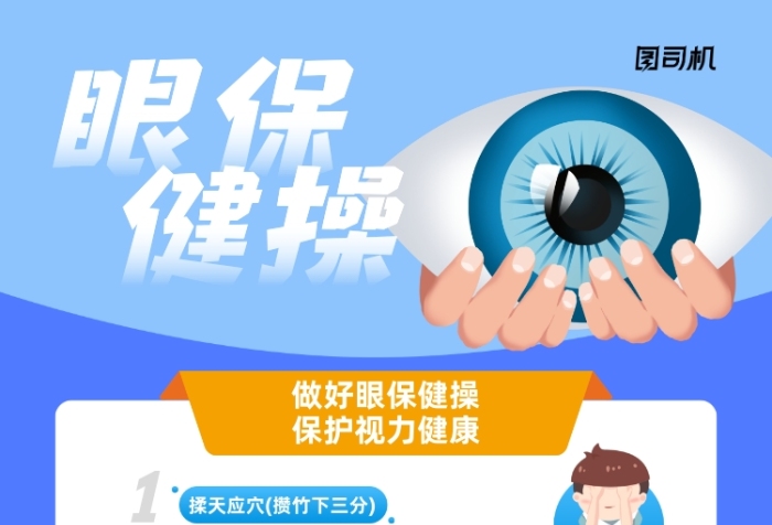 眼保健操保護(hù)眼睛藍(lán)色插畫印刷海報
