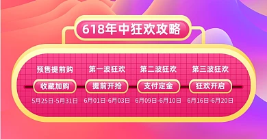 618年中大促预售时间轴红色横版海报