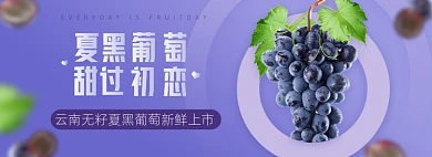 水果葡萄紫色渐变电商全屏海报