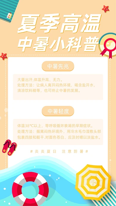 夏季高温中暑小科普卡通竖版配图