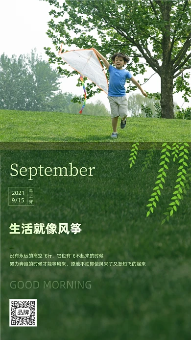 放风筝小孩绿色摄影图海报