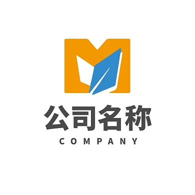 橙色蓝色树叶英文字母M图形logo