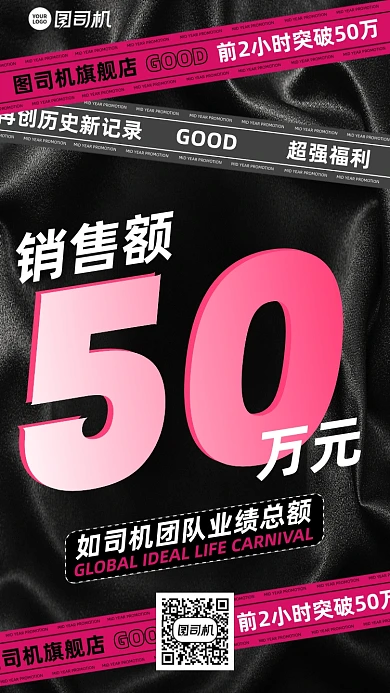 销售额业绩喜报时尚红黑手机海报