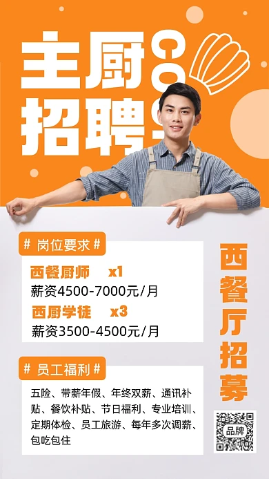 西餐主厨招募摄影图海报