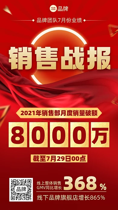 销售战报红金色喜庆摄影图海报