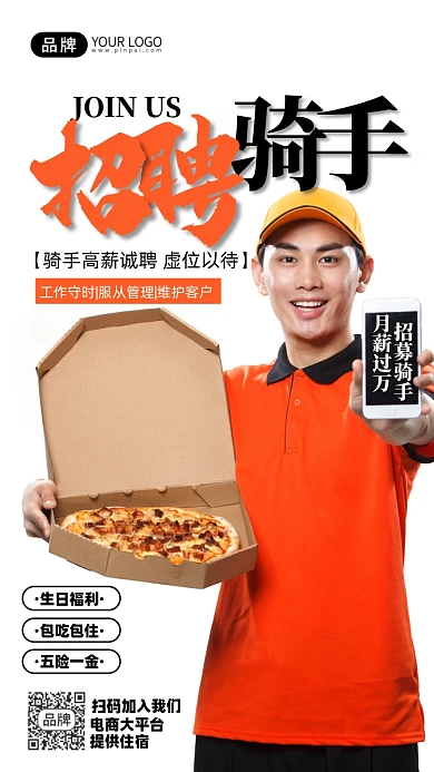 外卖骑手招聘年轻快递员摄影图海报