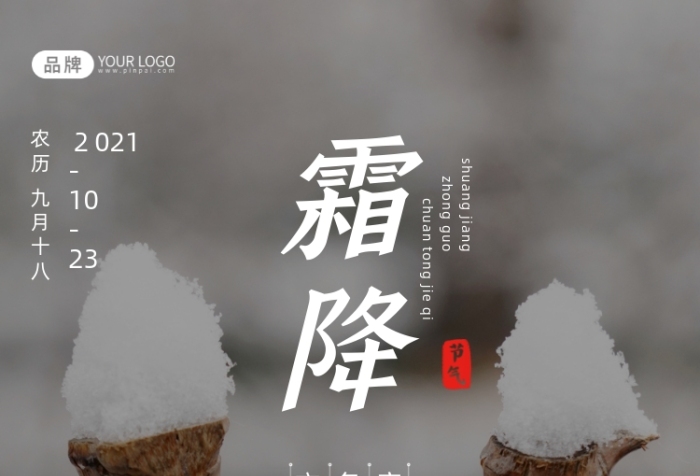 霜降節(jié)氣籬笆上的雪簡約風(fēng)攝影圖海報