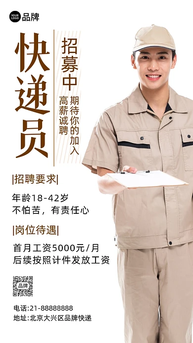 诚聘招聘快递员摄影图海报