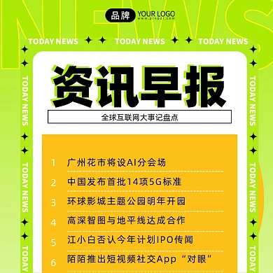 资讯早报黄绿色手机海报Pro
