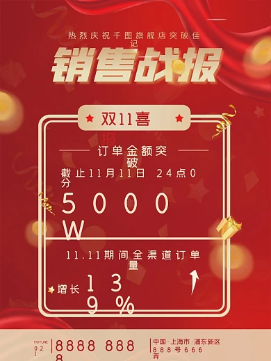 扁平简约双十一双11购物节喜报战报