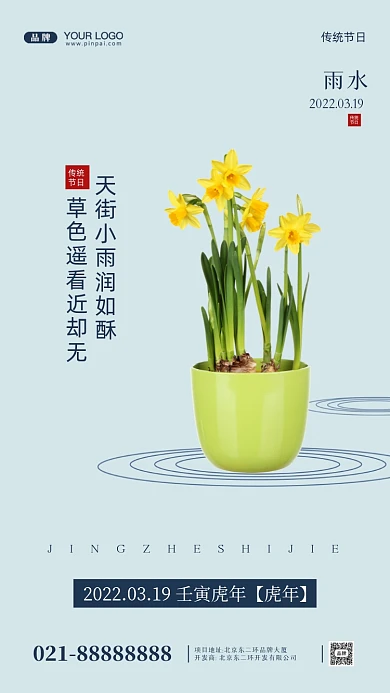 中国传统节日雨水摄影图手机海报