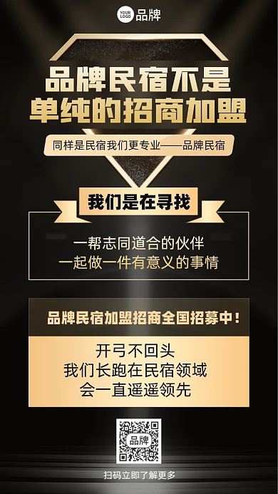 民宿招商加盟黑金色摄影图海报