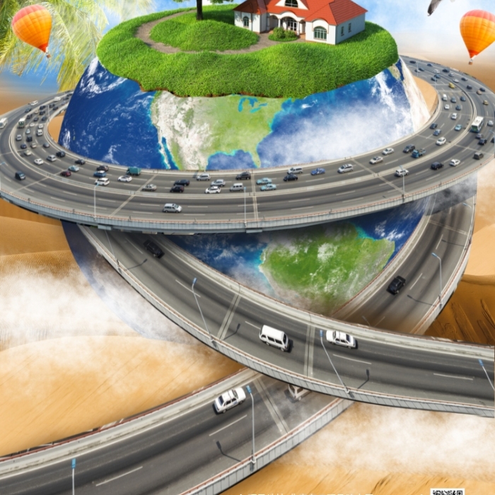 夏日冰爽旅游季合成创意手机海报