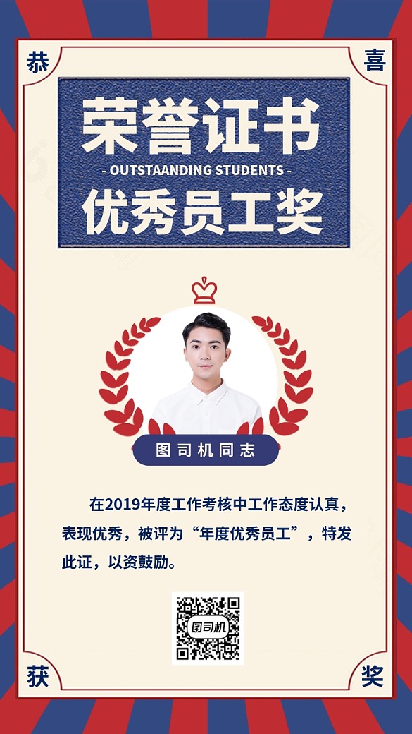 榮譽獲獎證書優(yōu)秀員工手機海報
